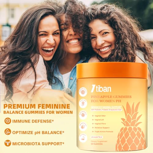 Image of Pineapple Gummies for Women pH, Premium Feminine pH Balance Gummy, Vaginal Probiotics, Immune Support, Vegan, Gluten-Free, 60 Gummies 30 Servings