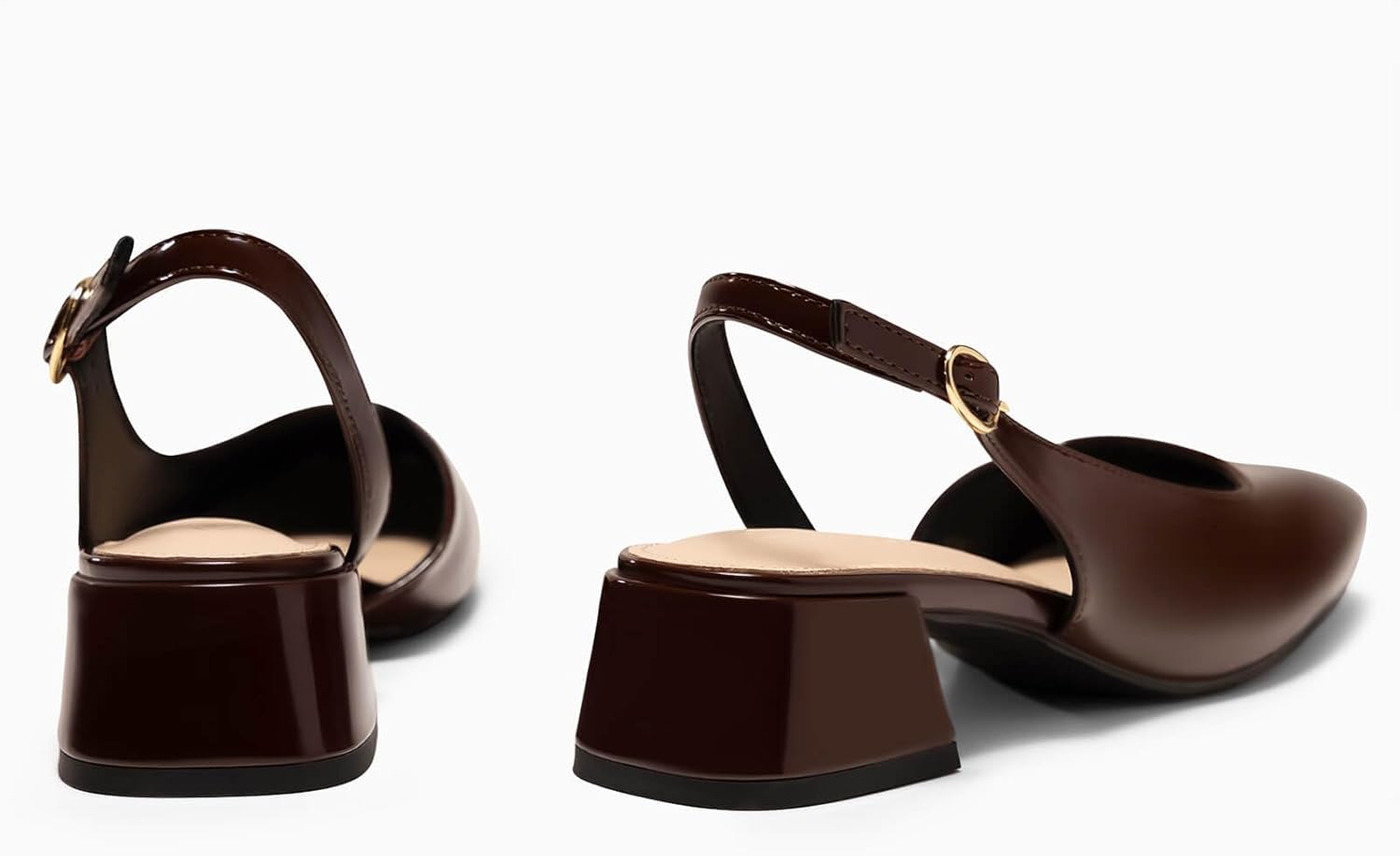 Coutgo Womens Chunky Low Heels D'Orsay Slingback Pumps Closed Square Toe Work Office Dress Shoes - Image 3