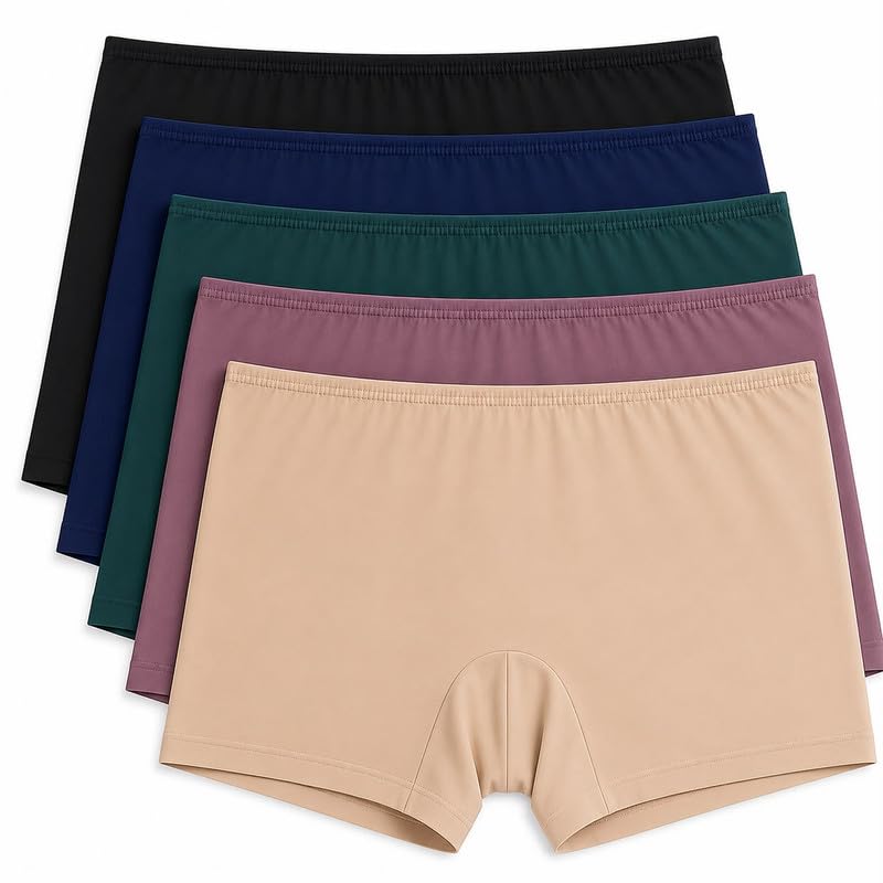 Women Seamless Boy Shorts Panties | Soft Stretch Ice Silk Underwear | High Waist No Show Comfortable Breathable Anti-Chafing Boyshorts (Multicolor)-image-48