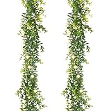 Artflower 2 Pack Artificial Eucalyptus Garland, 6Ft/pcs Faux Eucalyptus Vines Greenery Garland Fake