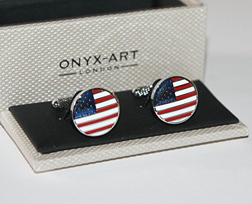 Mancuernillas Onyx Art Hombre Diseño Bandera USA Redonda miniatura 1