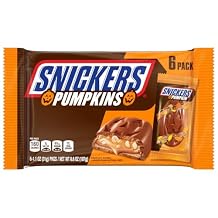 SNICKERS Pumpkins Milk Chocolate Halloween Candy Bar, Pumpkin Candy for Trick or Treat, Halloween Party Favors, Snacks and More 6 Pack, 1.1 Oz
