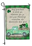 Jolly Jon Bandera de jardín del día de San Patricio, trébol a cuadros, bendición celta irlandesa, cuadros verdes, 12 x 18 pulgadas