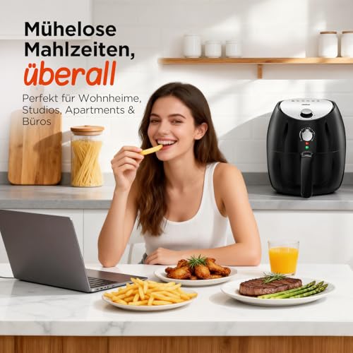 Foto von Heißluft-Fritteuse 3,5 Liter,1500 Watt, Friteuse mit fett perfekt für kleine Haushalte, 30-Time, Ohne Öl, fryer, Abnehmbarer Frittierkorb, automatischer Ausschaltfunktion,schwarz