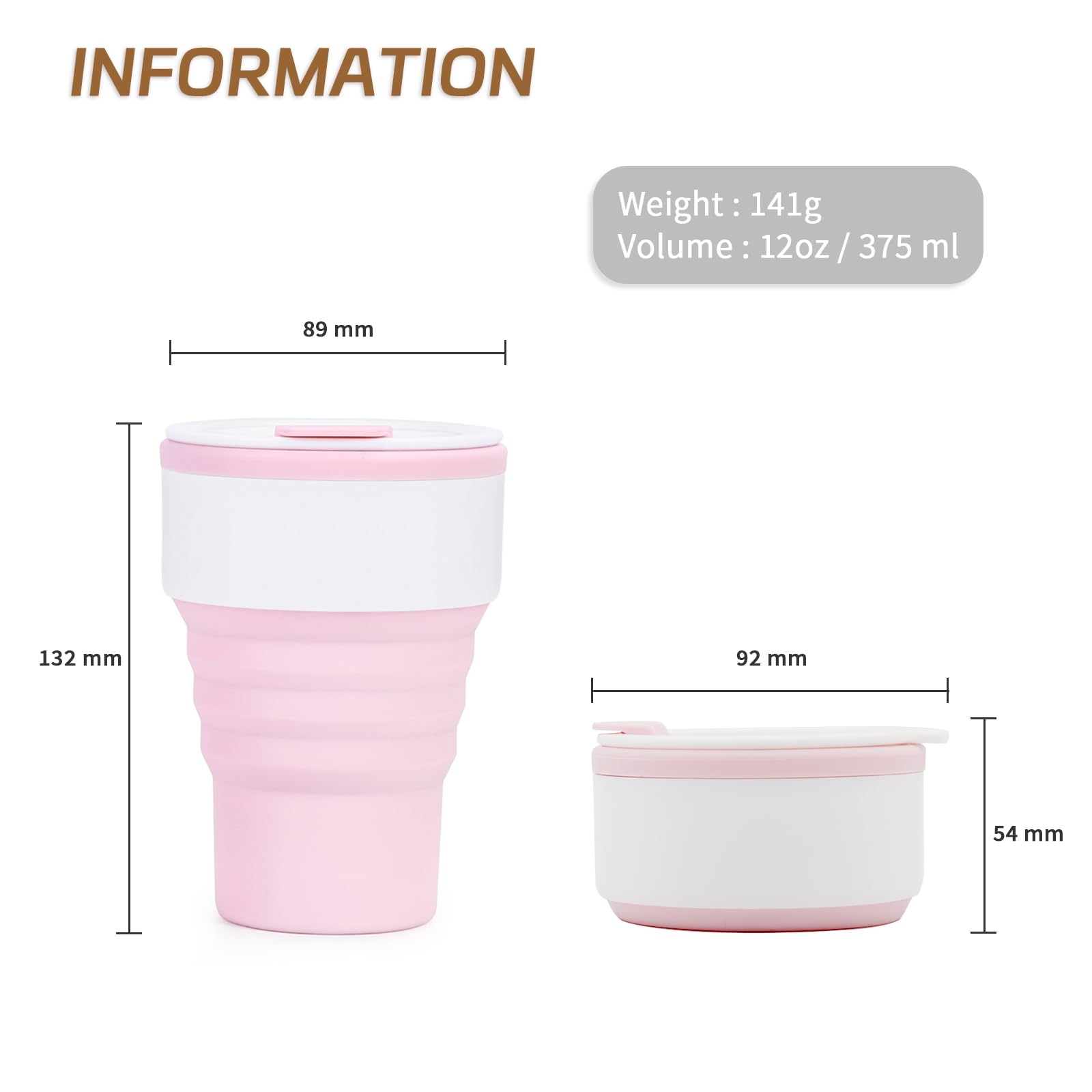 EYQ Collapsible Coffee Cup 375 ml, Silicone Foldable 12oz Coffee Mug - Image 2