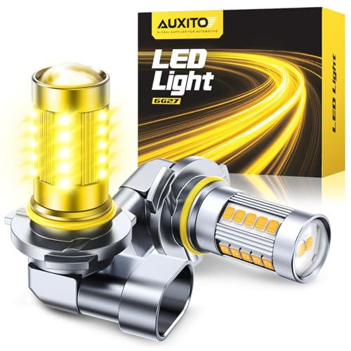 Image of AUXITO 9006 /HB4 Yellow LED Fog Light Bulbs, 13000LM 3000K Amber, 1:1 Mini Size Plug & Play, 27 CSP Chips 360 Illumination, IP68 Waterproof, Pack of 2