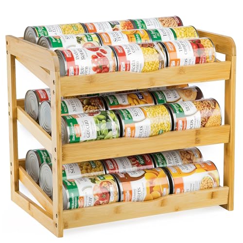 TOPZEA Soda Can Rack Organizer for Pantry, 3 Tier Bamboo