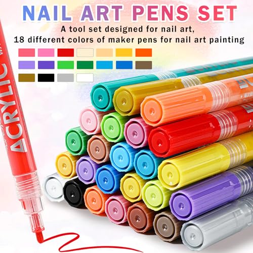 Image of IONSGAKO 18 Colors Nail Art Pens Set, Nail Polish Markers Pens Quick Dry | 3D Acrylic Paint Nail Art Markers for Nails Drawing Painting Dotting Liner, Home DIY Nail Art Design Kit Manicure Tools