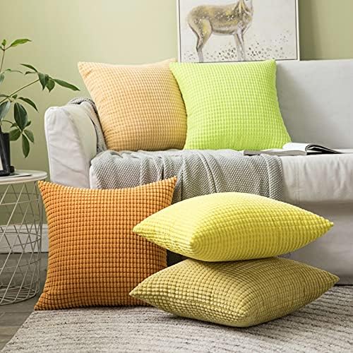 MIULEE Set of 2 Decorative Corduroy Cushion Covers 16x16 Inches, 40cm x 40cm Striped Solid Square Throw Pillow Cases for Sofa Couch Home Bedroom Orange