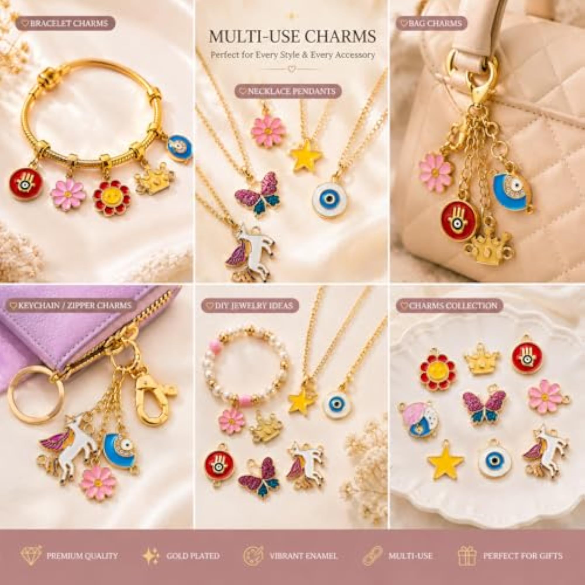 30PC Mix Charms for Jewelry Making, DIY Pendant Set