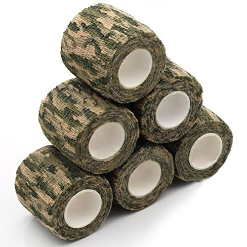 Favuit Outdoor Tarnband, 6 Rollen Selbstklebende Tarnbandage Camouflage Tape Multifunktionales Stealth Vliesstoff Tarnung Band Camo Stretch Bandage für Taschenlampe Teleskop Fahrrad Jagd Kamera