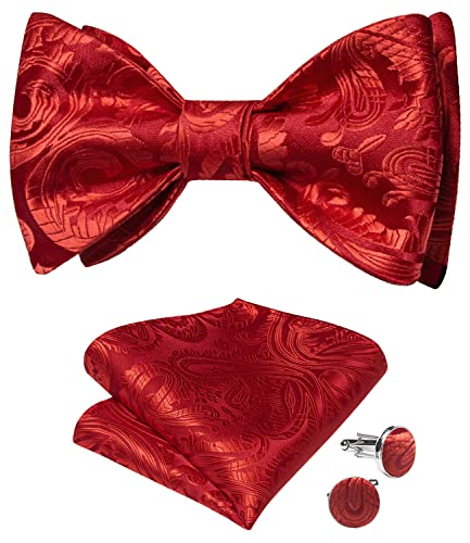Image of DiBanGu Men Bow Tie Paisley Striped Self-Bow Tie for Men and Silk Woven Bowtie Pocket Square Cufflinks Wedding Party