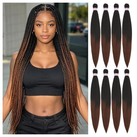 Pre Stretched Braiding Hair 30 Inch 8 Packs Prestretched Braiding Hair Long Mixed Colored Two Tone Black/Brown Synthetic Crochet Hair For Box Braids Crochet Hair, Yaki Straight,Itch Free(30",T1B/30#)