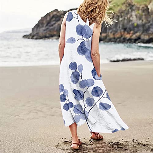 Plus Size Cotton Linen Summer Dresses for Curvy Women 2025 Sleeveless Maxi Vacation Beach Sundresses with Pockets