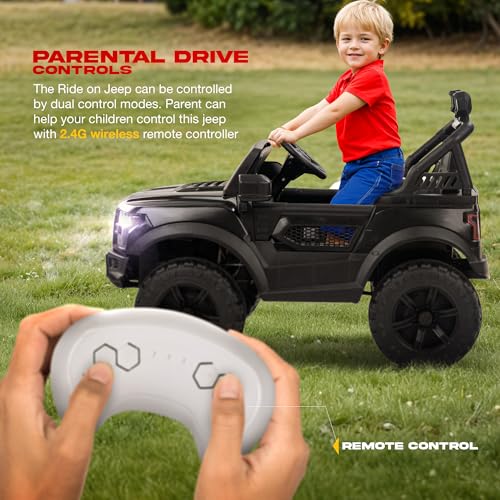 Image of Baybee Bronco Baby Battery Operated Jeep for Kids | Ride on Toy Electric Car with LED Lights & Music | Rechargeable Battery Big Cars with Parental Control | Kids Car to Drive 3 to 8 Years (Black)