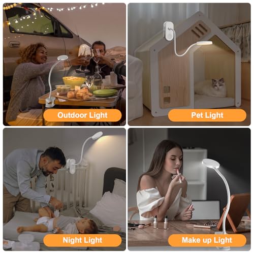 Image of 61 LED Battery Reading Lamp Bed - 3 Colour Modes & 10 Brightnesses: 2000 mAh Clamp Lamp with USB-C, 40 cm Flexible Gooseneck, Book Lamp, Clamp Light for Bedroom, Desk & Camping