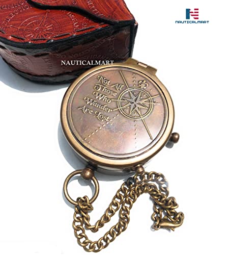 Brújula de latón NauticalMart con estuche de cuero miniatura 2
