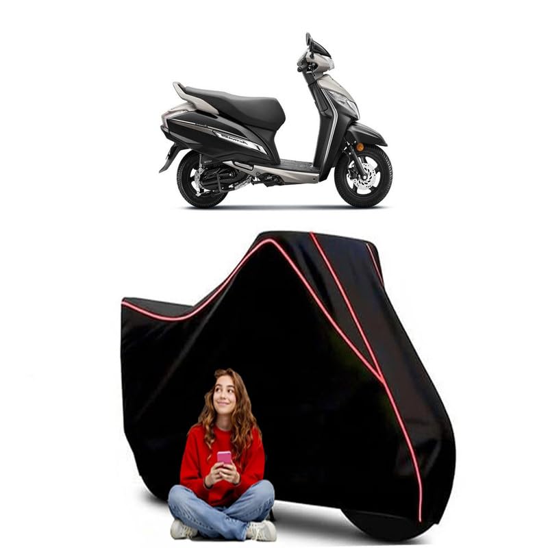 Image of Activa 125 Fi Scooty Bike Cover Water Resistant Outdoor Use Universal Fit Scooters Motorcycles Heavy Duty UV Protection Dust Rain Scratch Resistant Elastic Bottom Black Blue Piping
