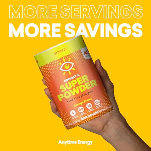 Image of EBOOST Energy Drink & Electrolyte Powder Drink Mix - Super Powder Orange with No Added Sugar, Blend of Vitamins, Nootropics, Natural Caffeine & Hydration - Pre & Post Workout - 40 Serving Tub