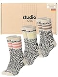 Studio Nolis Tennissocken Leo - 3er Set - Socken Damen Leo Print - Crew Socks Streifen - Leopardenmuster - Oekotex 100 Baumwolle (39-42, All Leo Peach)
