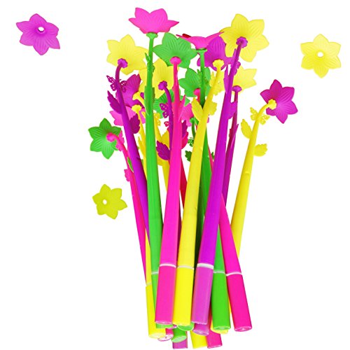 BUOP Daffodil Flower Style Ball-Point Pens, Extra Fine Black Gel Ink Pens, Assorted Color Flower Pens, Creative Stationery Gift, Dozen (12pcs) Box