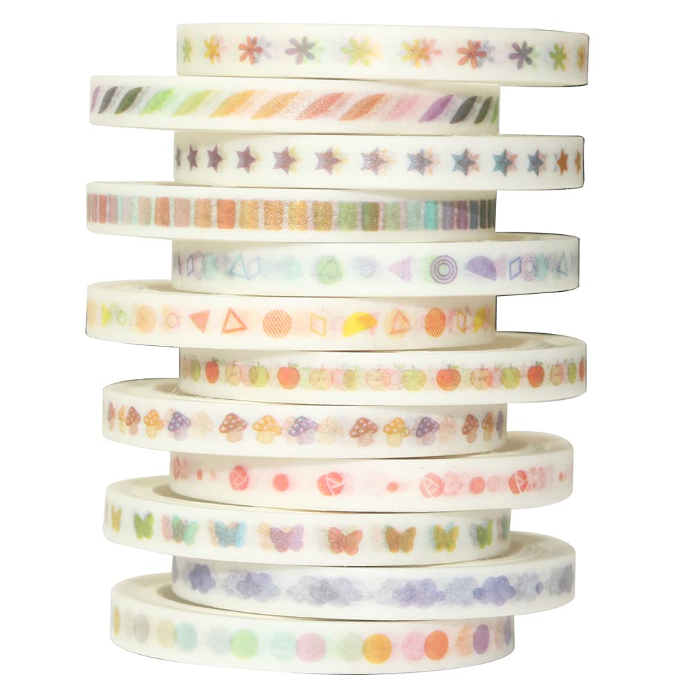 YUBX Skinny Basic Washi Tape Set 12 Rolls Decorative Tapes 5MM Wide Scrapbook for DIY Craft Art Projects Journal Gift Wrapping (A 12 Rolls)