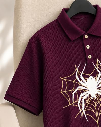Image of AUSK Men's Spider Graphic Printed Polo T-Shirt | Cotton Blend Textured Half Sleeve Regular Fit Polo Neck Casual Wear Tshirt for Men