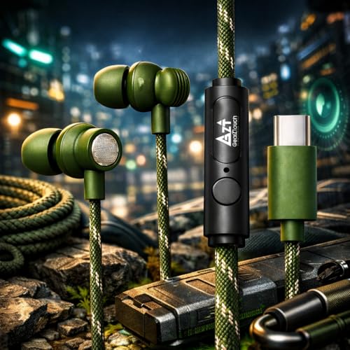 Image of GZT Blaast-C TypeC Wired Earphone with Powerful HD Mic for Clear Sound, Deep Bass Sound, HD Calling, in-Line Volume Control & Noise Cancellation Compatible with only TypeC Jacks in Mobiles- Green