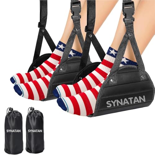 Plane Foot Hammock for Travel, Adjustable Airplane Foot Rest for Long Flights, Portable Leg Hammock for Airplane, Essential Travel Accessories, 2 Pack, Black