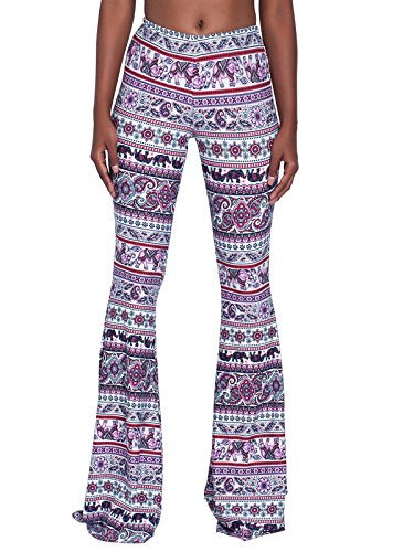 Govc Women Casual Print Stretchy Bell Bottom Flare Palazzo Skinny Pants High Waist Trousers(Purple,S)