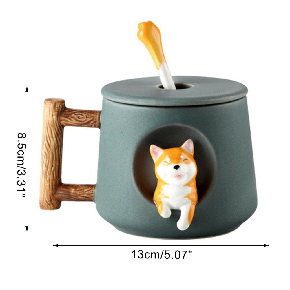 Śliczny kubek Corgi-420 ml 3D nowość ceramiczny kubek do kawy z pokrywką i łyżeczką-idealny prezent dla miłośników psów(Black,Head)