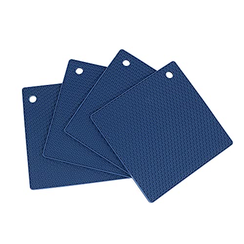 Alnicov Set di 4 presine in silicone multiuso, antiscivolo, flessibili, resistenti al calore, per tavolo e cucina, blu navy