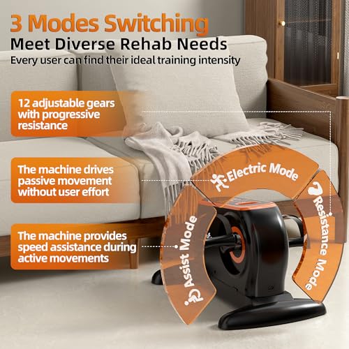 Image of Under Desk Bike, Electric Pedal Exerciser for Seniors & Rehab Training with 12-Level Speed Adjustment, Motorized Arm /Leg Fitness Equipment with Smart Safety Stop & Free Arm /Hand Support Straps