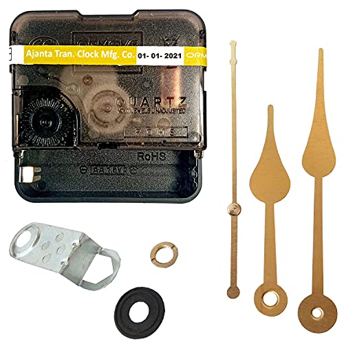 Image of Ajanta Mfg. Ormove Quartz Battery Operated Plastic Ticking Machine for Wall Clock with Leaf Needles Hands (Golden, 55x55x16mm)
