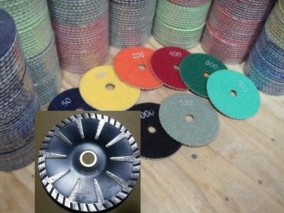 Diamond Granite Polishing Pads 5 inch Wet/Dry 8 Pce Damo + 5 Inch Diamond Convex Blade Circle Shape Cutting