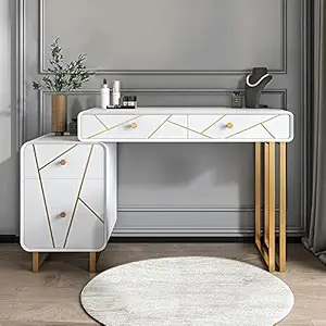 Vandana Interiors Modern White Makeup Vanity Expandable Dressing Table with Cabinet