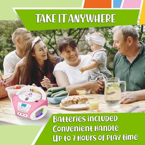 Image of KLIM Candy Kids Portable CD Player - New Version Boombox with FM Radio & Speakers - Includes Batteries - Cute Pink Design for Kids & Toddlers - Rose