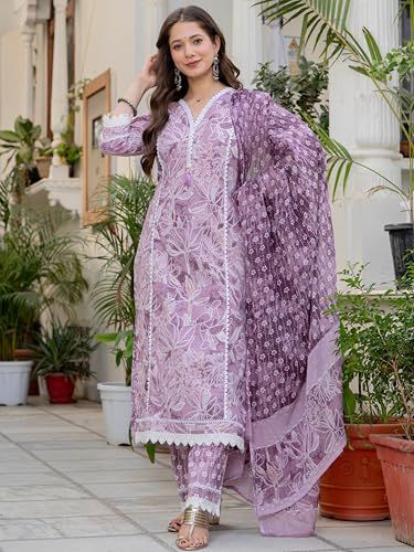 Image of Amayra Women's Pure Cotton Straight Kurta Set with Palazzo Pants & Dupatta|Ethnic wear|Kurta Set for Women