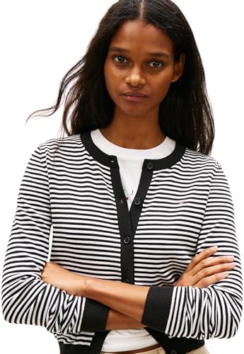 Tommy Jeans Damen Strickjacke Cardigan Essential Crew Neck mit Knopfleiste, Mehrfarbig (Black Stripe 02), XXS – Ansicht 3