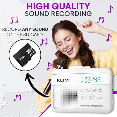 KLIM K7 Cassette Tape Player - Cassette to MP3 Converter - Portable - Built-in Microphone & Speaker - Rechargeable Battery - Earphones - 16GB SD Card - White
