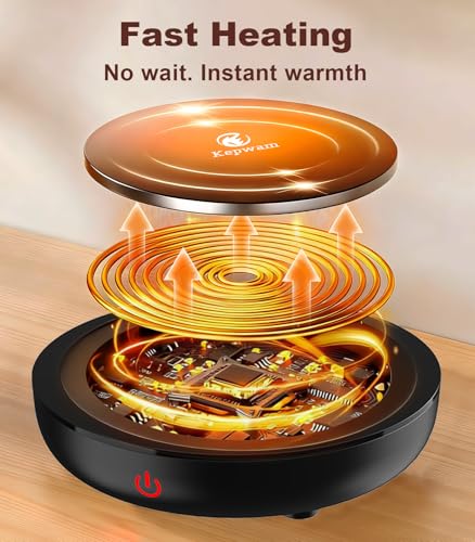 Image of Kepwam Coffee Mug Warmer for Desk, 3-Temp Fast Heating Cup Warmer with 6H Auto Shut Off, LED Light & Smart Candle Warmer for All Beverages, Ideal Gifts for Women Men
