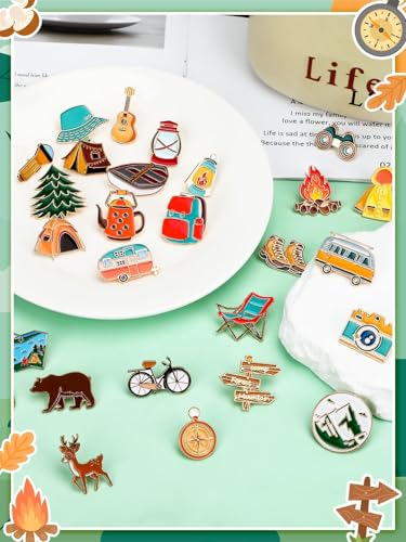 Image of JUNEBRUSHS 28 pcs Camping Enamel Funny Outdoors Adventure Brooch Pins Lapel Pins for Camping Adventure Birthday Party Decorations Gift Supplies Clothes Backpacks Decor Accessories