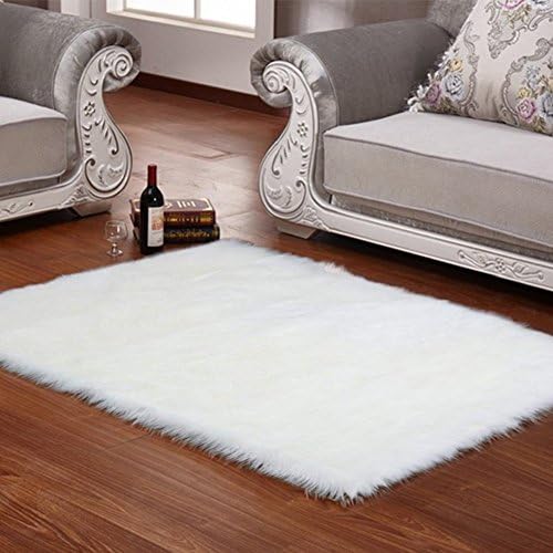 Faux Sheepskin Rug by Ruglush:Rectangle, Super Soft,FluffyArea Rug& Seat Cover| WhiteThrow Floor MatFor Living Room,Bedrooms, Children’s Playroom& Bathroom| Back Lining Suede Fabric