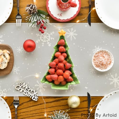 Image of Artoid Mode Grey Snowman Snowflake Let it Snow 2PCS Christmas Table Runner, Seasonal Winter Kitchen Dining Table Decor for Home Party 13x72 Inch