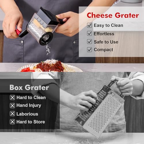 Image of GDL Cheese Grater Hand Crank, Kitchen Rotary Grater Handheld, Dishwasher Safe Parmesan Cheese Grater with Stainless Steel Blade for Hard Cheese,Chocolate,Nuts, Black