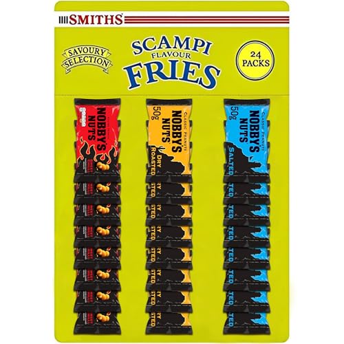 Mega Pub Card Savoury Snack Selection 24 Pack Smiths Scampi Fries 27g Bacon Fries 24g Nobbys Peanuts Salted Dry Roasted Sweet Chilli Multipack Pub Snacks Sharing Party Snack Bundle (24 x Nobbys Nuts)