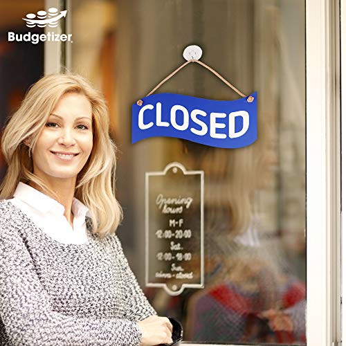 Open Closed Sign for Business – Bundle with 2 Suction Cup, Pull and Push Stickers - Red/Blue Double-Sided Open Signs for Business is The Ideal for Restaurant Stores Bar Windows or Doors (Blue)