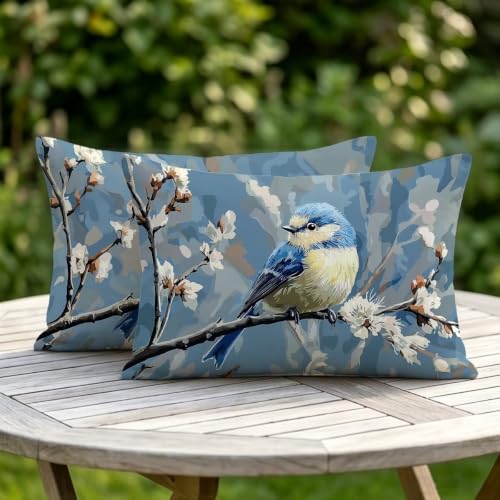 Housse de coussin extérieur imperméable déperlante double face motif oiseau - 6