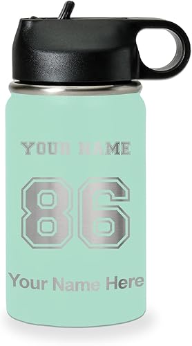 Miniatura 57 de LaserGram Botella de agua personalizada, camiseta deportiva, acero inoxidable de doble pared aislada al vacío con popote superior, regalo grabado