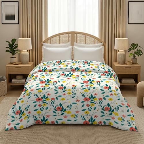 Image of MORADO Glace Cotton AC Comforter /Blanket /Quilt for Double Bed | Ultra Soft & Lightweight | All Season Reversible Comforter | Cozy Bedding for Home & Hotel | Size 90x100 Inches,Orange & Flower,Double